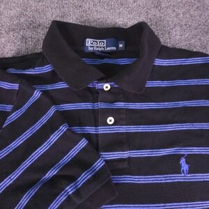 Polo Ralph Lauren Polo Shirt Mens M Black Blue Striped Short Sleeve Cotton